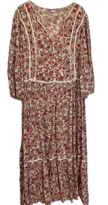 Old Navy Women SZ 4X Cream Floral Prairie Peasant Boho Tiered Maxi 3/4 Slv Dress - Picture 1 of 18