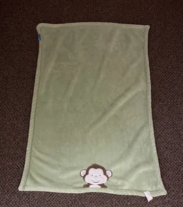 Tiddliwinks Monkey Baby Blanket Applique Green Plush Fleece Lovey 30x40" - Picture 1 of 5