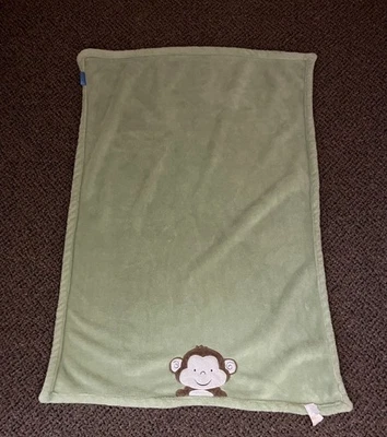 Tiddliwinks 猴子 婴儿毯 贴花 绿色 毛绒 羊毛 Lovey 30x40 — 第 1/4 张图片