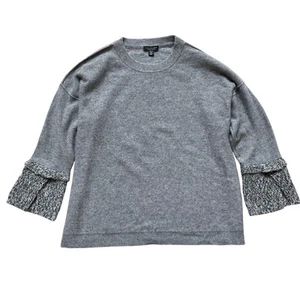 Saks Fifth Avenue L Cashmere Sweater | Gray Pullover, Contrast Cuffs MSRP $395 - Picture 1 of 6