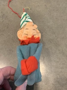 Vintage JAPAN Knee Hugger Pixie Elf Shelf Sitter Christmas Ornament Green - Picture 1 of 6