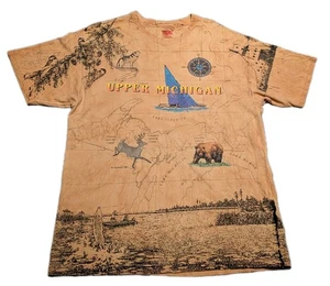 Vintage 90er AOP Einzelnaht T-Shirt Upper Michigan UP Scenic Hergestellt in den USA Herren XL - Bild 1 von 13