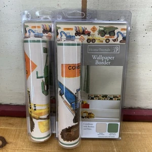 2x HomeTrends Construction Trucks Wallpaper Border WT1002BCS Pre-Pasted Kids - Picture 1 of 8