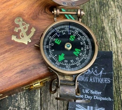 Soldiers Military Thumb Compass Antique Vintage Brass WW2 1940 Navigation World - Image 1 of 4