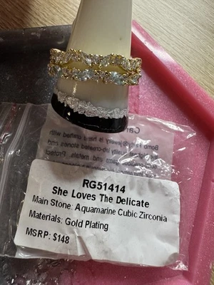 Bomb Party March Ring Size 11 " She Loves The Delicate" Aquamarine on Gold - Image 1 of 4