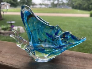 Handblown Multicolored Art Glass Butterfly Figurine Paperweight Blue wings - Picture 1 of 6