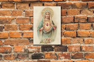 Sacred Heart of the Holy Mary  based on a Vintage French Holy Card – Canvas Art - Picture 1 of 11