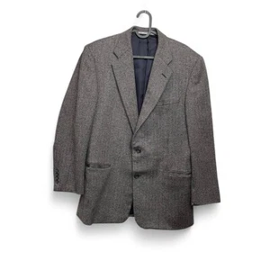 Vintage Hickey Freeman Lambswool Cashmere Herringbone Blazer Men 40R Preppy Work - Picture 1 of 9