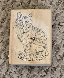 ONE (1) CAT SITTING UP WOOD MOUNTED RUBBER STAMP - Picture 1 of 4