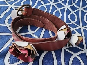 Vgc Cute Lucky Penny 3 D Flowers Leather Small Belt Ladies ANTHROPOLOGIE - Picture 1 of 8