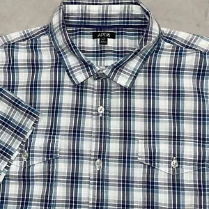 Apt. 9 Shirt Men's XLT Short Sleeve Button Up Blue & Teal Plaid Cotton 2 Pockets - Picture 1 of 10