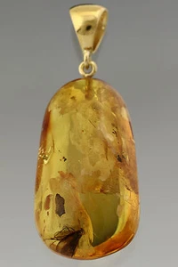 Fossil CADDISFLY Inclusion BALTIC AMBER Gold Plated Pendant 7.2g p160818-12 - Picture 1 of 4
