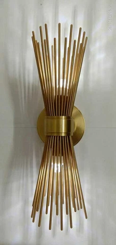 1950's Mid Century Wall Fixture Modern Brass Skyla Stilnovo Urchin Polished Lam Cover