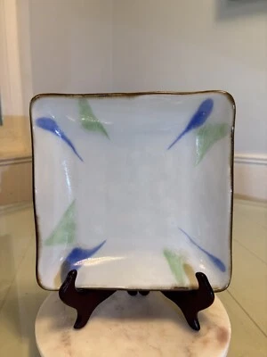 Pottery Barn Japanese Art Pottery Sushi Plate Beautiful Crackle Glaze 7.25” - Image 1 of 4