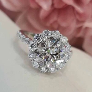 2,69 TCW Rundschliff Moissanit Halo Verlobungsring Damenring 14 Karat Weißgold vergoldet - Bild 1 von 10