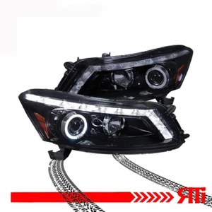 FOR 08-12 Honda Accord 4d Sedan Smoked Projector Headlights Halo LED Turn Signal - Picture 1 of 4