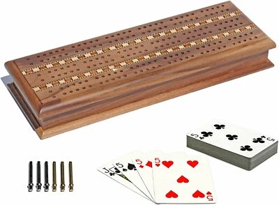 WE Games 3 Track Sprint Cabinet Cribbage Set with Metal Pegs & 2 Card Decks - Image 1 of 4
