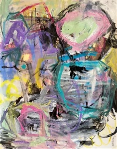 OOAK original painting artwork Contemporary Abstract Urban rawArt Colorful byKat - Picture 1 of 10