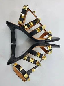 NICOLE MILLER NEW YORK women shoes heels Sharlene black gold sz 7.5 - Picture 1 of 8