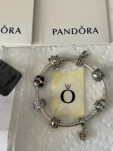 Authentic Pandora Sterling Silver 925 Bracelet w/7 Authentic Charms 7 Inch - Picture 1 of 9