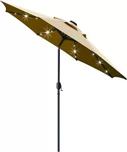 9' Solar Umbrella W/ 8 Rib & Tilt Adjustment Crank Lift LED Lighted Garden NEW - Picture 1 of 7