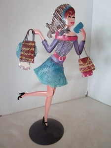 Vintage Metal Figure Glamour Shopping Lady MESH Jewelry holder display 15.25"T - Picture 1 of 13