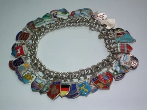 Schönes c1960 X35 Orte Massiv Silber Armband emailliert Reiseschild Charms - Bild 1 von 10