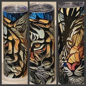 20oz Stained Glass Design Tiger Tumbler. Suitable For Hot Or Cold Beverages. - Picture 1 of 3
