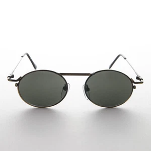 Oval Bronze Steampunk Vintage Sunglass w/Spring Brow Bar Green Lens - Steamcon - Picture 1 of 3