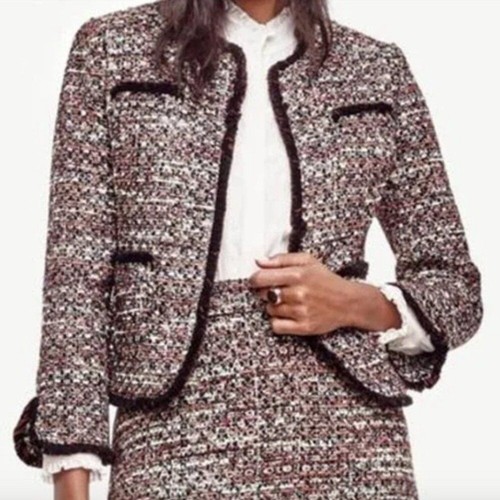 CHANEL Giacca tweed paillettes Ann Taylor nera multi taglia 6P