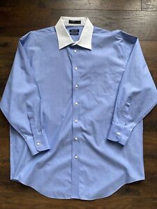 Nautica Premium Non-Iron Dress Shirt Button Down 100% Cotton 17.5 32/33 EUC C7