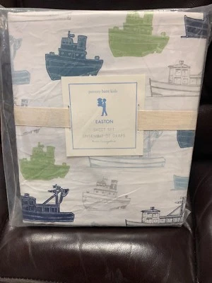 Sábanas para remolcadores/barcos Pottery Barn Kids Twin Easton verde marino gris azul lago Foto 1 de 4