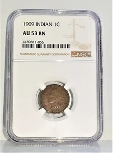 1909 Indian One Cent 1c Penny Copper NGC AU 53 BN K16 - Picture 1 of 4