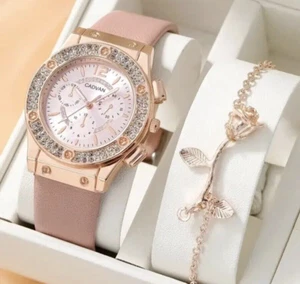 Armbanduhr Damen, modische Damenarmbanduhr, Gehäuse roségold, Armband altrosa - Bild 1 von 6