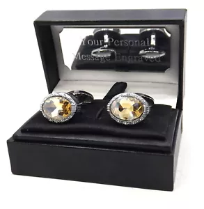 Vintage Stil Oval Champagner Kristall Herren Manschettenknöpfe in Personalisierter Geschenkbox - Bild 1 von 11