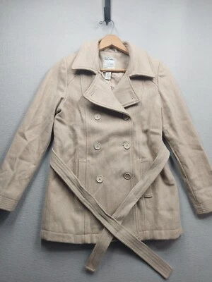 Antiguo Abrigo Azul Marino Guisante Mujer Pequeño Tostado Doble Pecho Mezcla de Lana Chaqueta con Cuello Foto 1 de 4