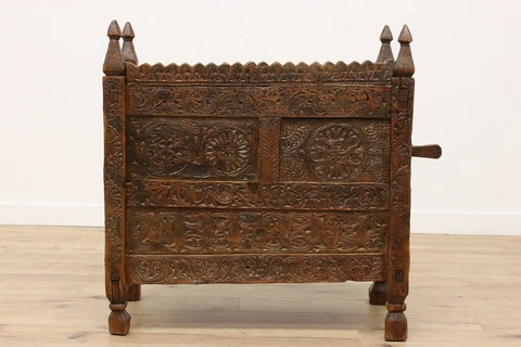 Bali Hand Carved Pine Antique marriage or Dowry Chest, Sliding Door #35103 Cover