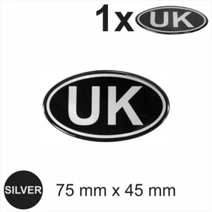UK Oval RETRO Vintage Black and Silver Gloss Sticker Dome Car 3D Gel Resin Decal - Picture 1 of 2