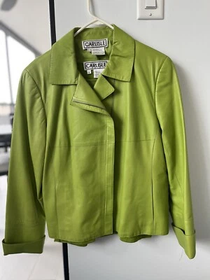 Chaqueta de cuero CARLISLE Chartreuse para dama 10 y suéter a juego Foto 1 de 4