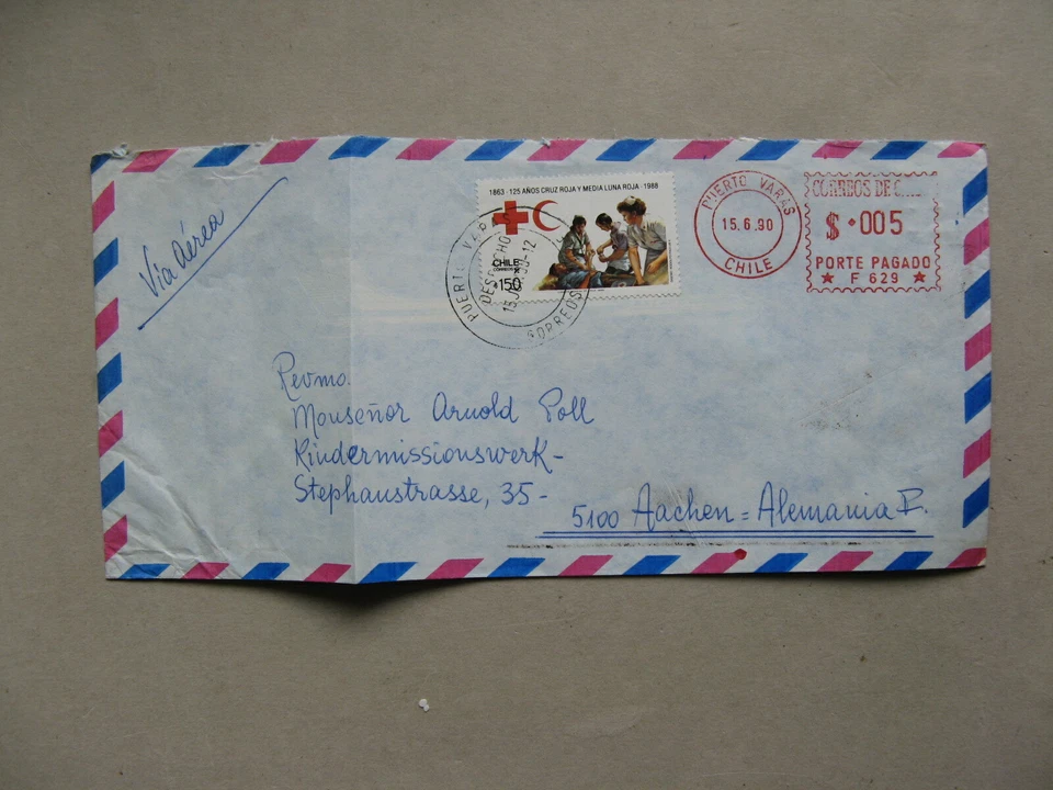 CHILE, cubierta a Alemania 1990, enfermera Cruz Roja Foto 1 de 1