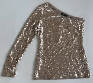 Top BCBGMAXAZRIA Oro Rosa Lentejuelas Manga Una Talla L Nuevo con Etiquetas - Imagen 1 de 6