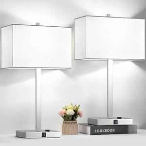 21" Set of 2 Touch Control Table Lamps with 2 USB & AC Outlets 3-Way Dimmable... - Picture 1 of 9