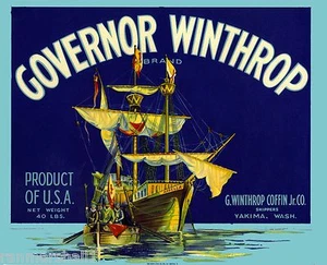 Yakima Washington Governor Winthrop Apple Apples Fruit Crate Box Label Art Print - Picture 1 of 1