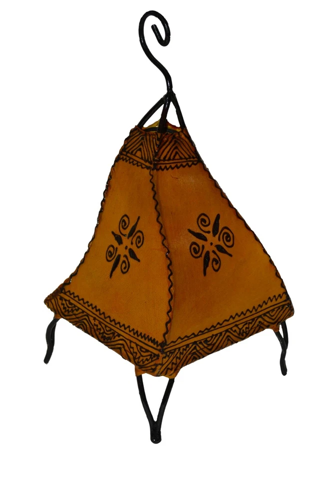  Lámpara de pie marroquí henna piel de cabra hecha a mano decoración decorativa pequeña amarilla  Foto 1 de 4