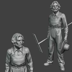 Farmer mit Werkzeug & Hut - Modellbau Resin Figur in 1:24, 32, 35, 48, 72 - Bild 1 von 4