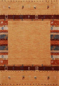 Tappeto piccolo unico vibrante oro fatto a mano tappeto Gabbeh 2x3 piedi - Foto 1 di 10