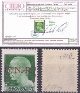 1944 GNR VERONA N.487Ka VARIETA SPAZIO TIPOGRAF A DX MNH**FIRMA OLIVA CERT.CILIO - Picture 1 of 1