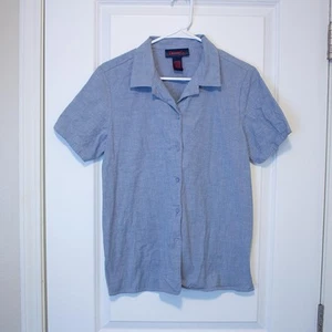 Chambray Button Up Short Sleeve Shirt Lightweight Blue Collared 90s M Denim Co - Picture 1 of 5