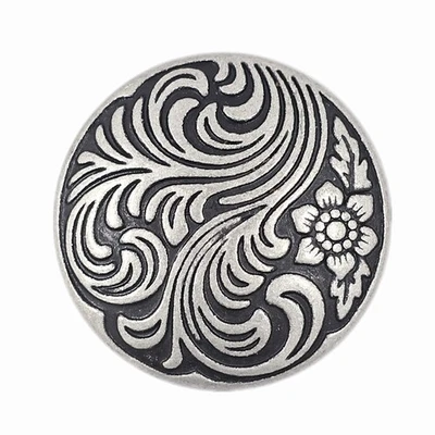 12 PCS 21mm 13/16 Antique Silver Metal Shank Buttons, Swirl Leaves, Flower - Image 1 of 4