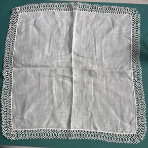 VTG Victorian Edwardian Cotton Handkerchief White Crocheted Edges Wedding Gramma - Picture 1 of 3